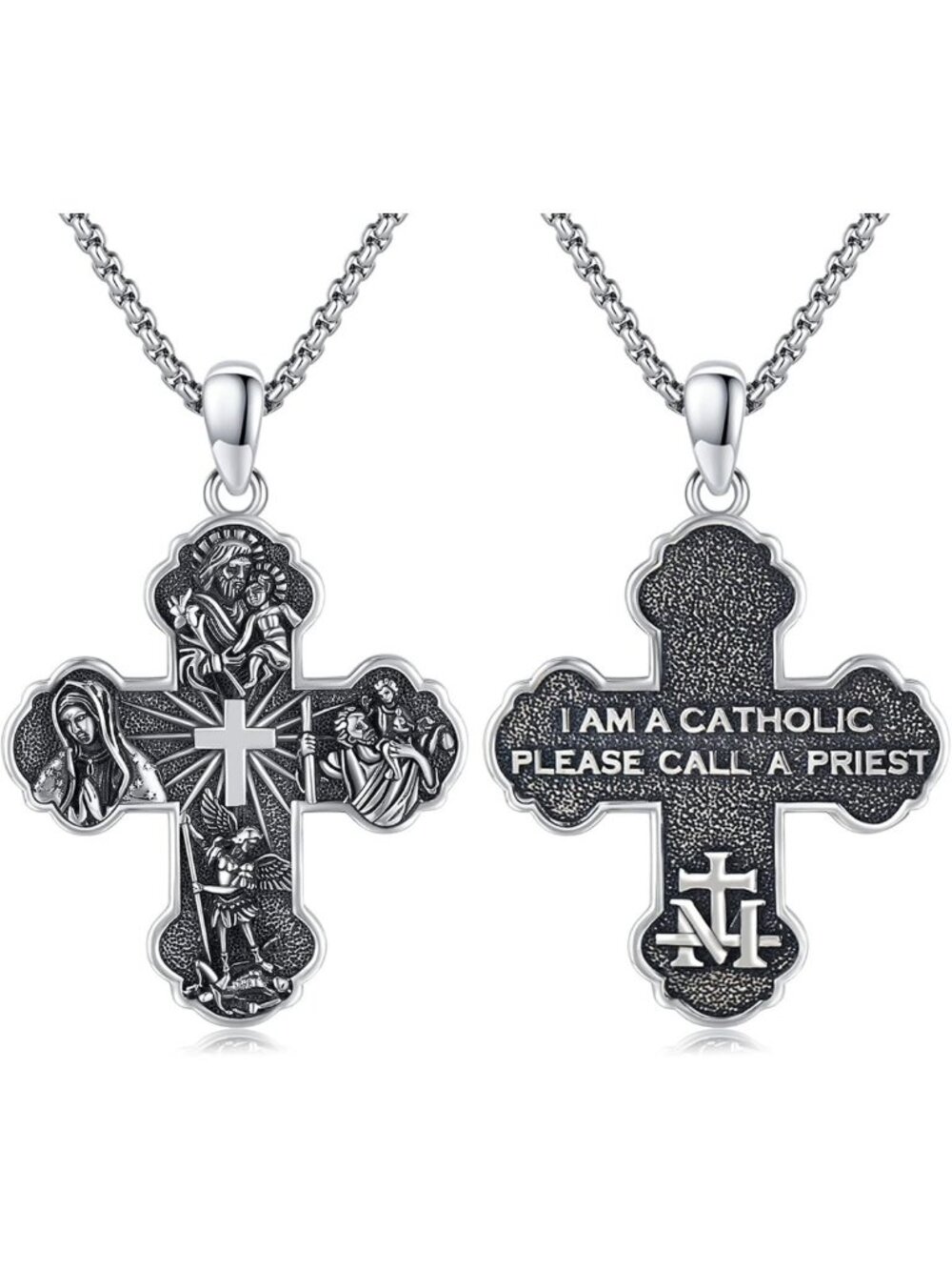 925 Sterling Silver Crystal Medal Necklace - Elegant Religious Gift for Women
